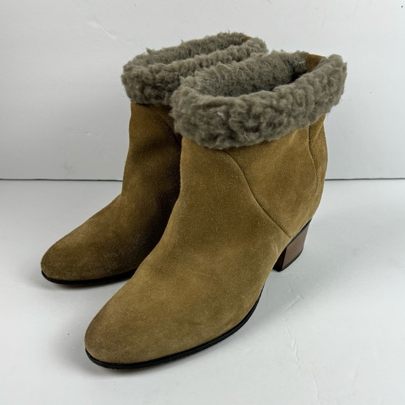 GOLDEN GOOSE Theodora Tan Shearling Suede Short Ankle Boots Size 35 - Picture 1 of 9